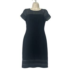 Vince Camuto Women's Cap Sleeve Black Mesh Detail Knee Length Dress Size 4